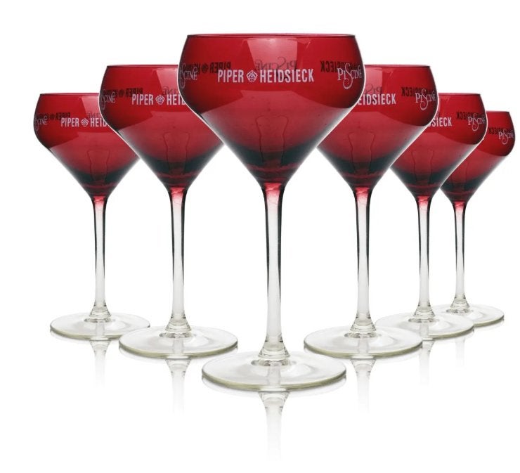 Vintage robijnrode set van 6 Piper-Heidsieck champagneglazen, Ophalen of Verzenden