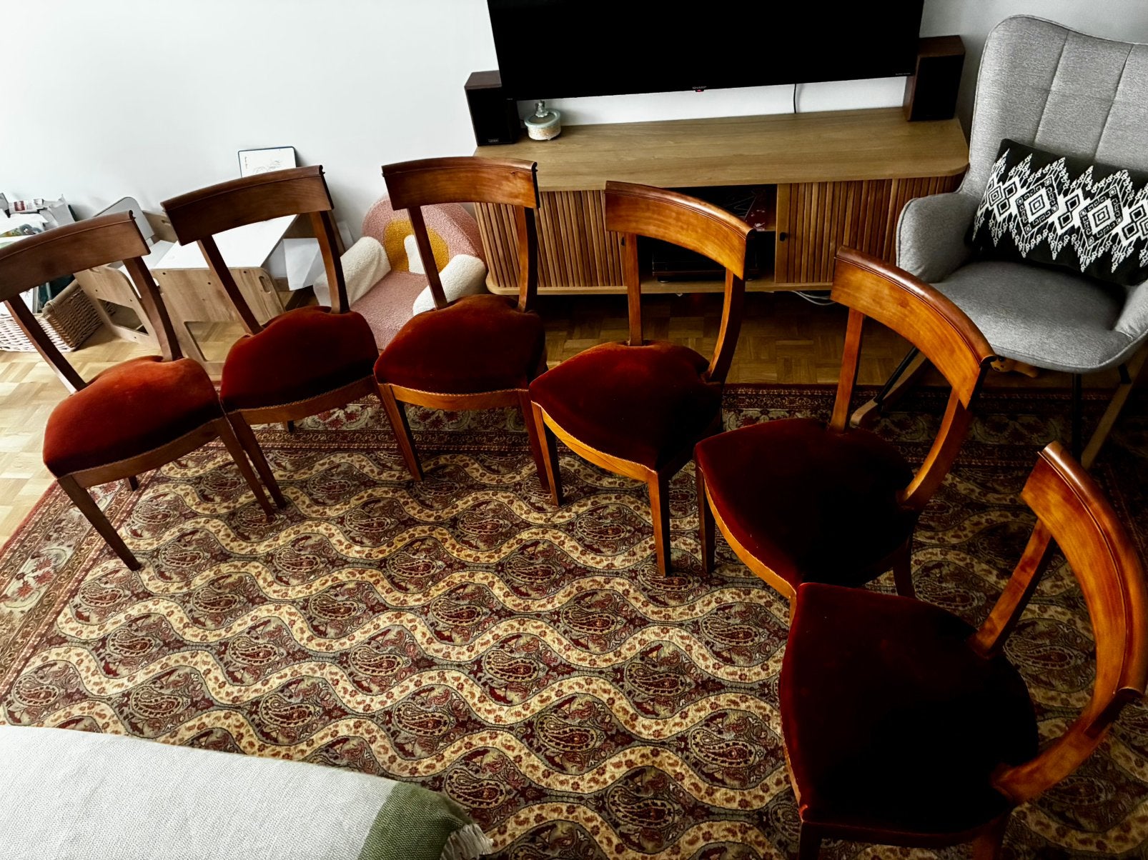 Set de 6 chaises, en cerisier, orange brûlé, Maison & Meubles, Enlèvement, Utilisé, Bois