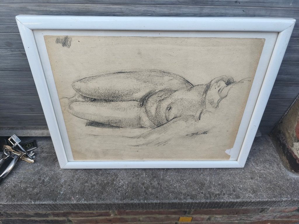 Dessin nu signe Marcel Delmotte, Enlèvement ou Envoi, Dessin