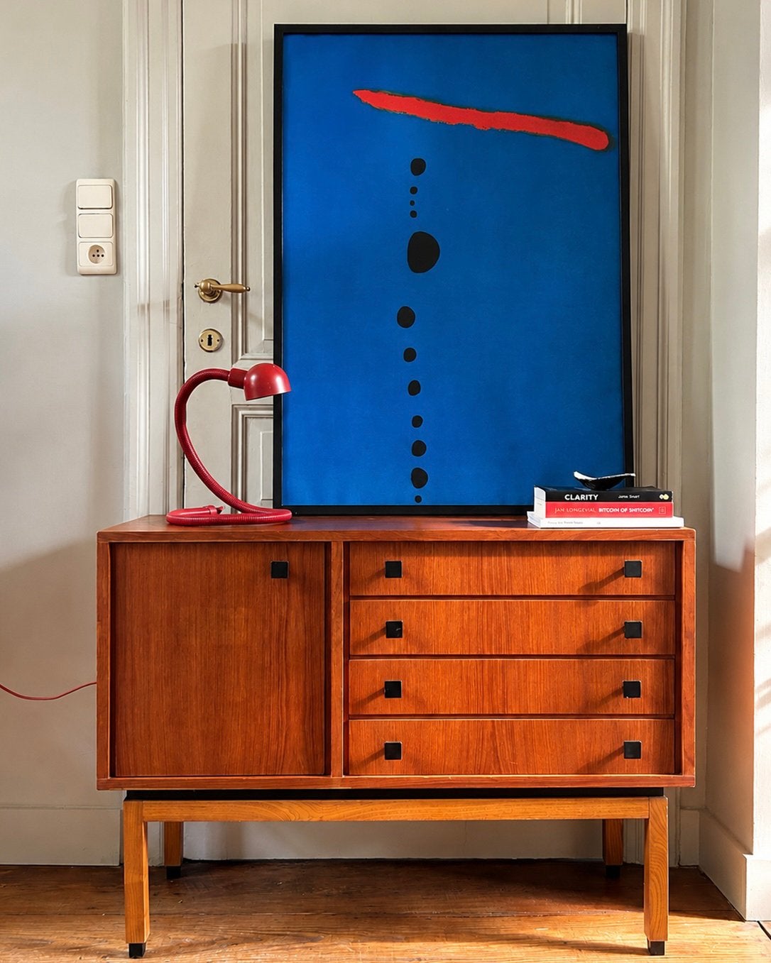 Plafonnier, commode, commode et commode en teck vintage MDK, Maison & Meubles, Teck, Avec tiroir(s), 25 à 50 cm, Enlèvement ou Envoi