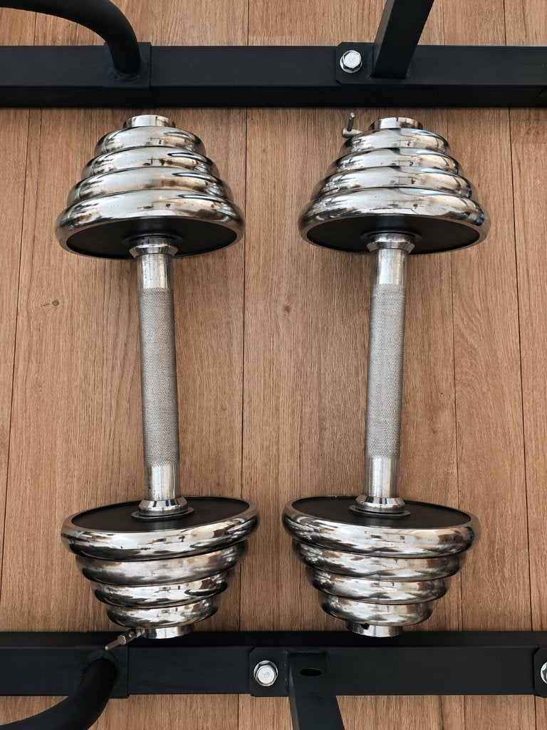 Set van 2 verstelbare chromen halters (dumbbells), Sport en Fitness, Ophalen