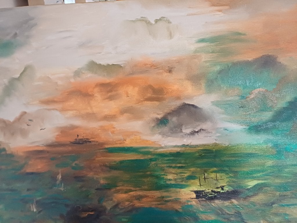 Schilderij 'Avondstorm' olieverf paletmes, nieuw., Ophalen, Olieverf