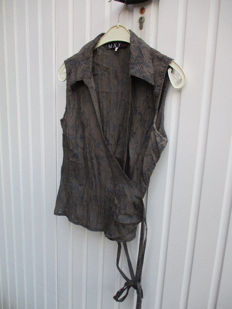 Blouse/chemisier cache-cœur flammé marron et bleu taille L, Taille 42/44 (L), MXY Women, Enlèvement ou Envoi, Comme neuf