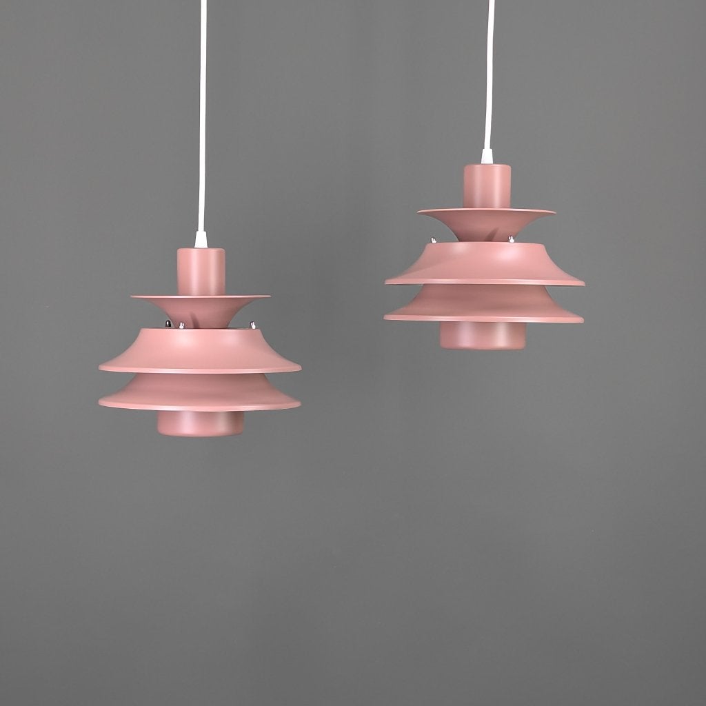 Set vintage Scandinavische hanglampen – oudroze – Ø28 cm, Zo goed als nieuw, Deens design, Overige materialen, E27 (groot)