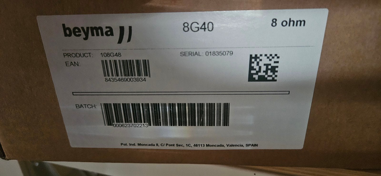 Beyma 8G40, Enlèvement