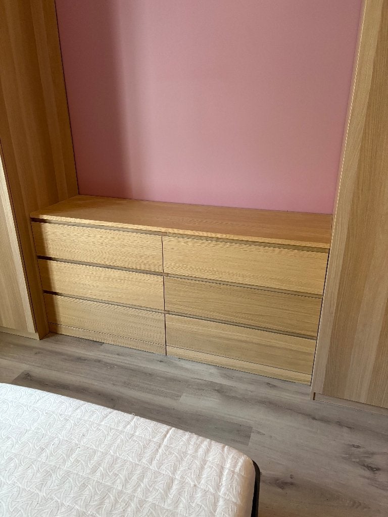 IKEA MALM ladekast 6 lades, 160 x 78 cm — eikenfineer, 5 tiroirs ou plus, Comme neuf, 100 à 150 cm, Enlèvement