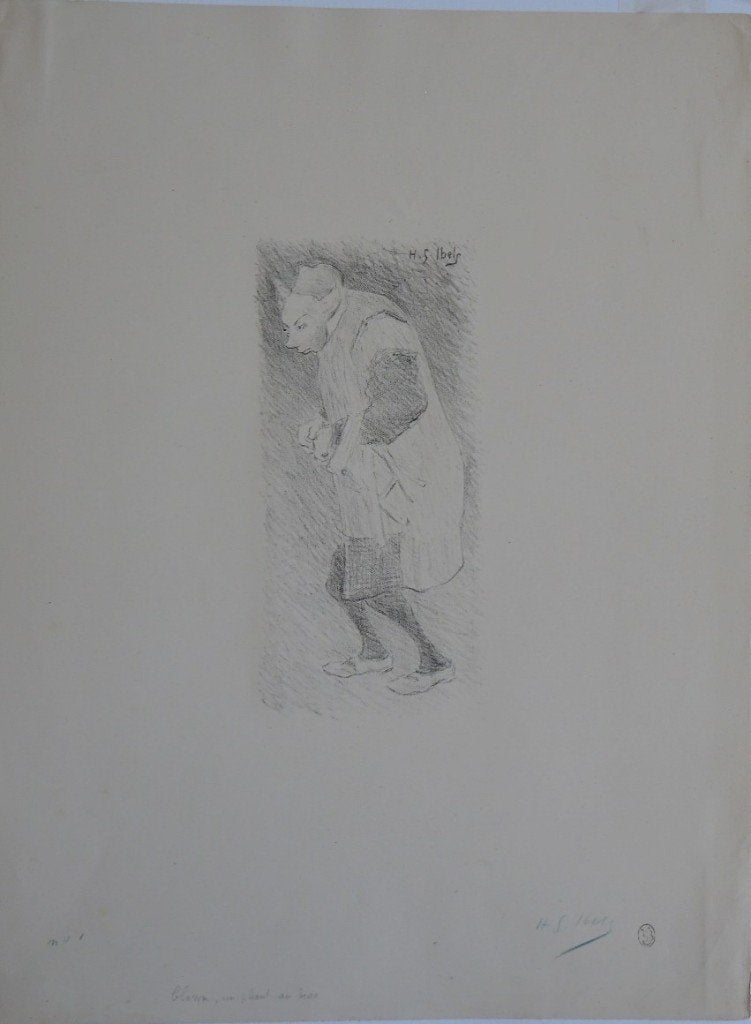 Henri-Gabriel Ibels litho "Clown un Pliant au Bras", ca 1895, Antiquités & Art, Original, Enlèvement, Lithographie, Portraits et figures