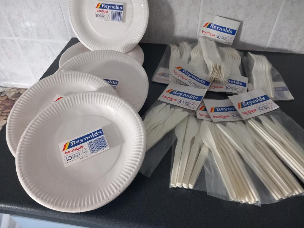 ASSIETTE À BARBECUE, COUTEAU, FOURCHETTE, jetable, 50 pièces, Neuf, Autres matériaux, Envoi, Uni
