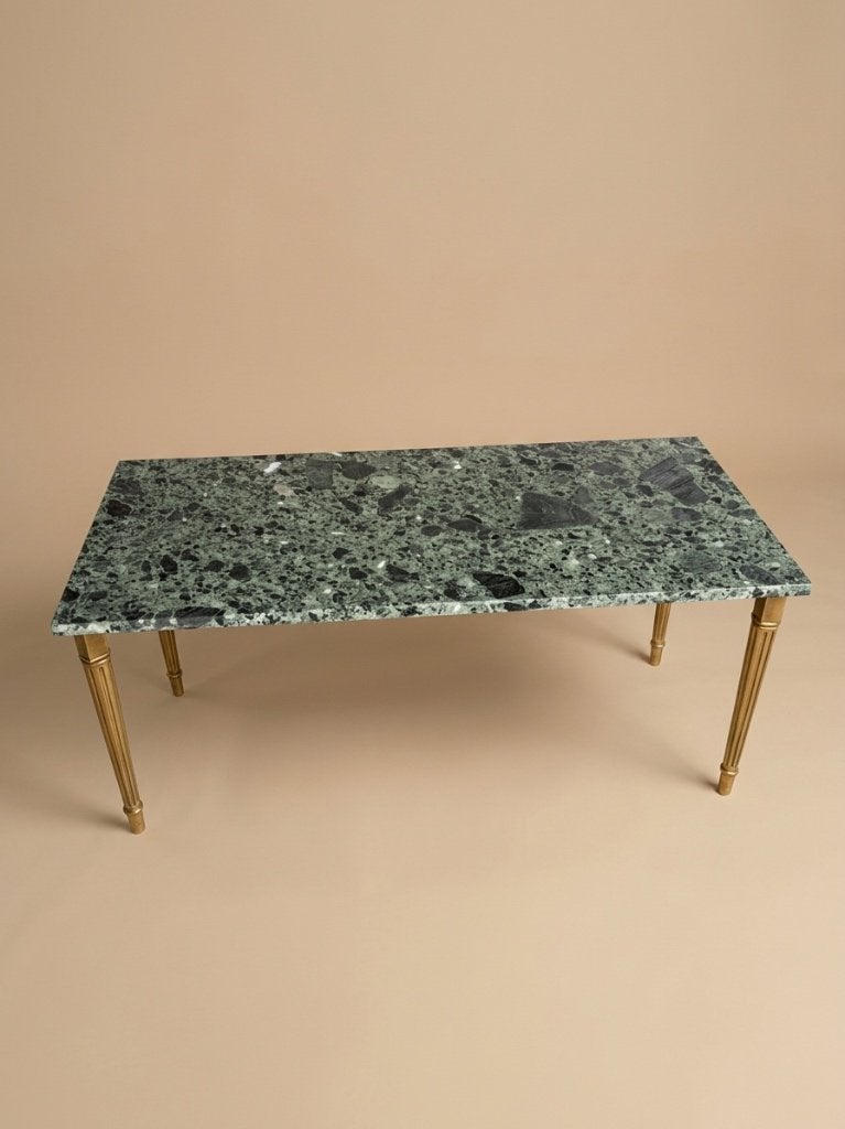 Vintage groene granieten salontafel en koperen poten, Ophalen