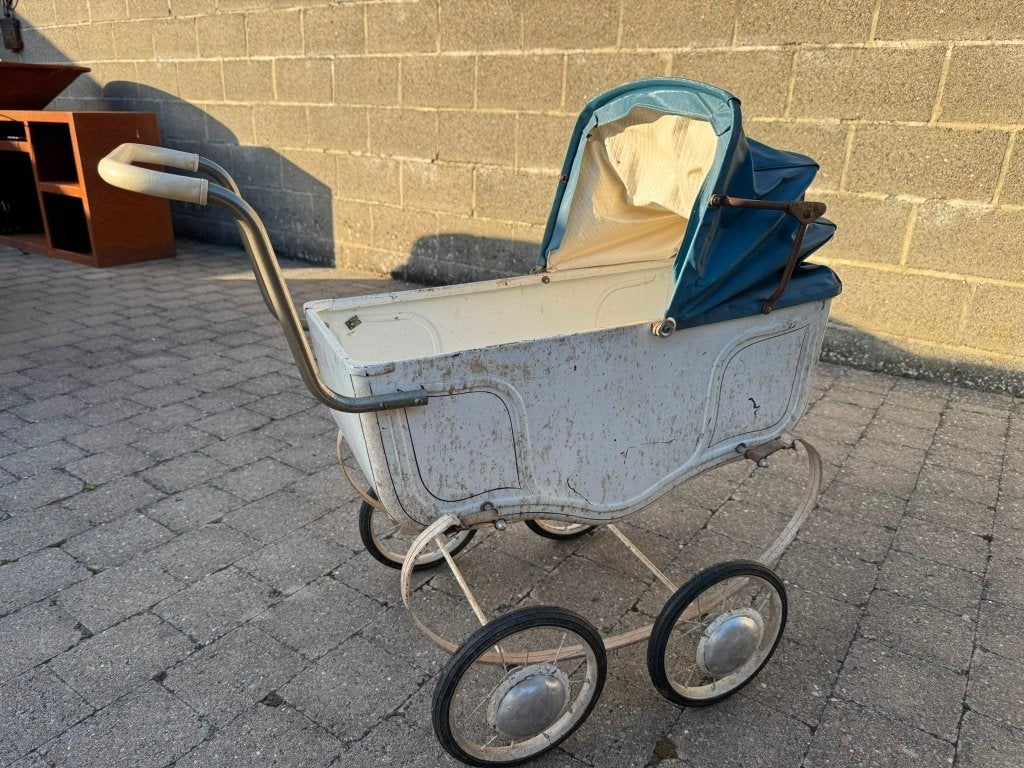 Landau pour poupée antique/vintage, bleu/blanc, Enlèvement