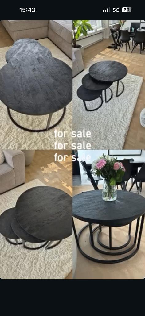 Table basse noire 3 pièces, Maison & Meubles, Tables | Tables de salon, Chêne, Rond, 50 à 100 cm, Comme neuf