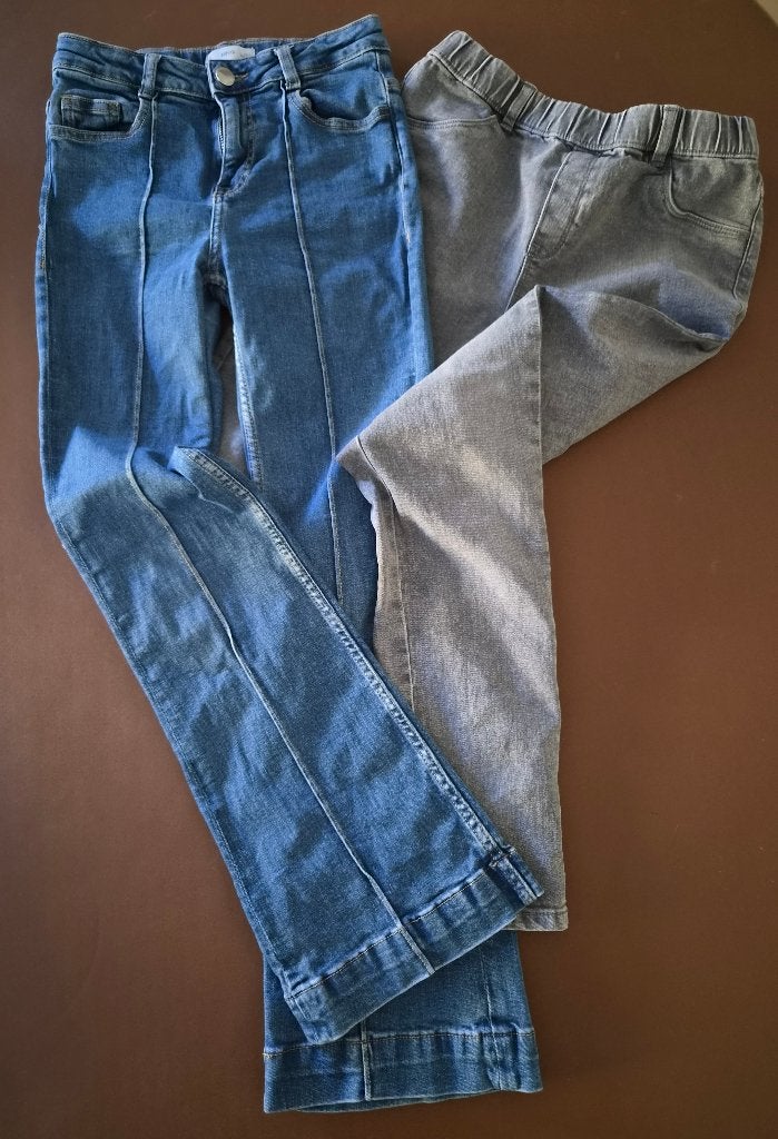 Lot 2 Jeans 11/12 ans Jean flare Mango & Jean gris Inextenso, Pantalon, Mango, Comme neuf, Enlèvement