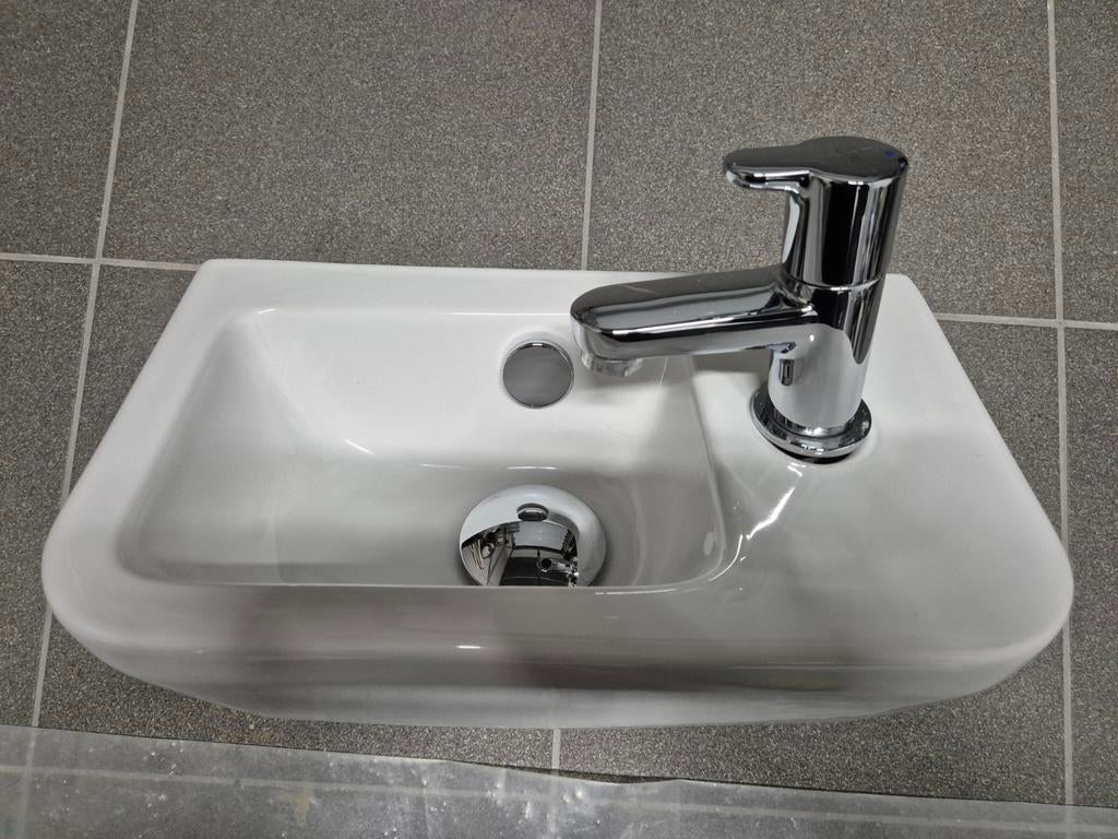 Lave-mains Van Marcke + robinet Ideal Standard + bouchon, Enlèvement, Comme neuf, Inox, Lavabo