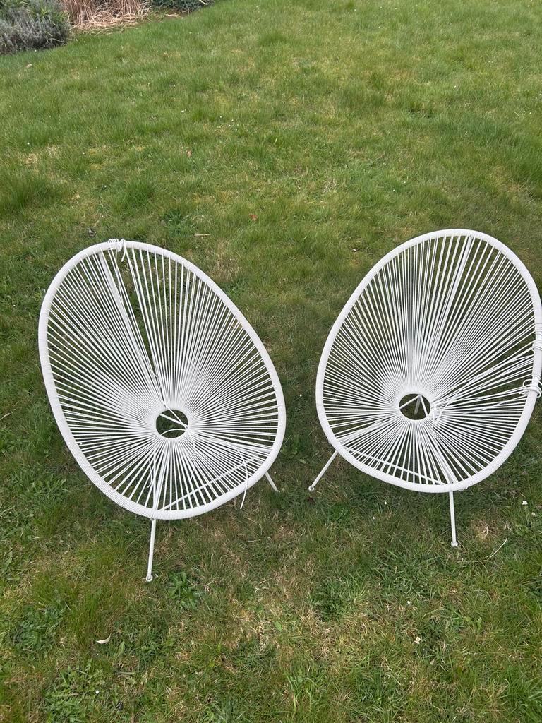 2 chaises Acapulco blanches – jardin / terrasse – à réparer, Jardin & Terrasse, Accessoires mobilier de jardin, Utilisé, Enlèvement