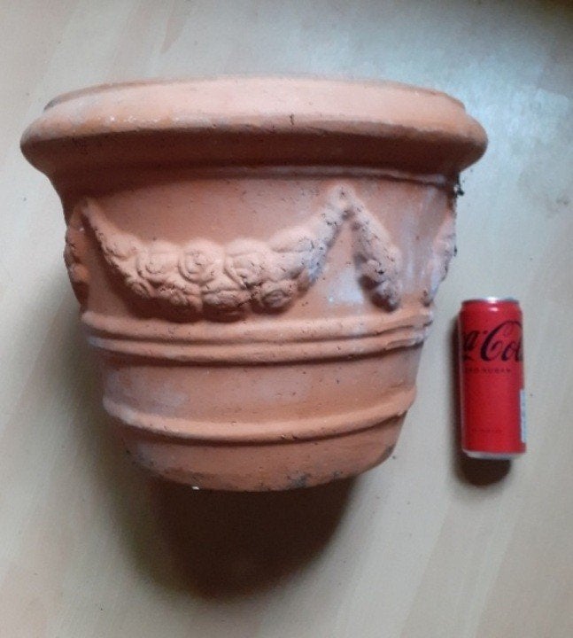 Beau grand pot ou cache-pot, terre cuite, Tuin en Terras, Bloempotten, Gebruikt, Terracotta, Binnen, Balkon, Tuin, Minder dan 40 cm