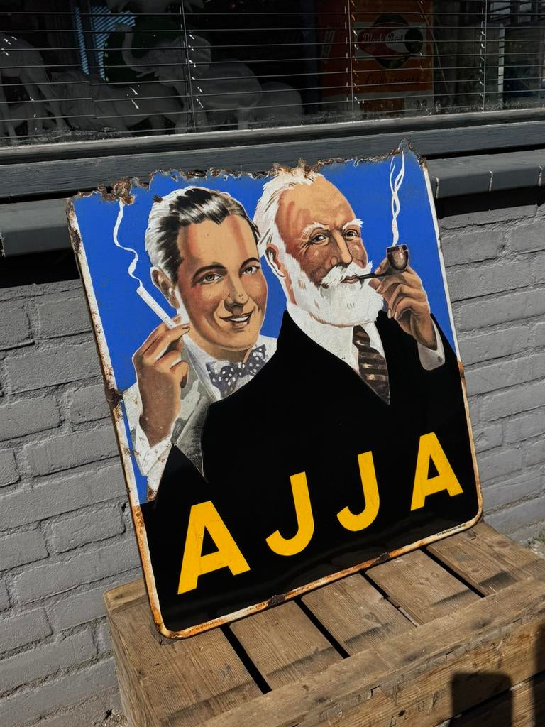 AJJA oud emaille reclamebord 1951, Verzamelen, Ophalen of Verzenden, Gebruikt, Reclamebord