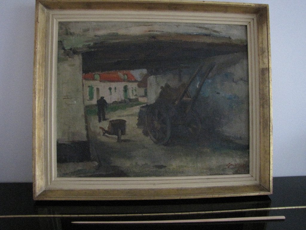 Hoeve - olieverfschilderij op doek - 1944 - Tilleux Joseph, Enlèvement, Peinture, Création originale