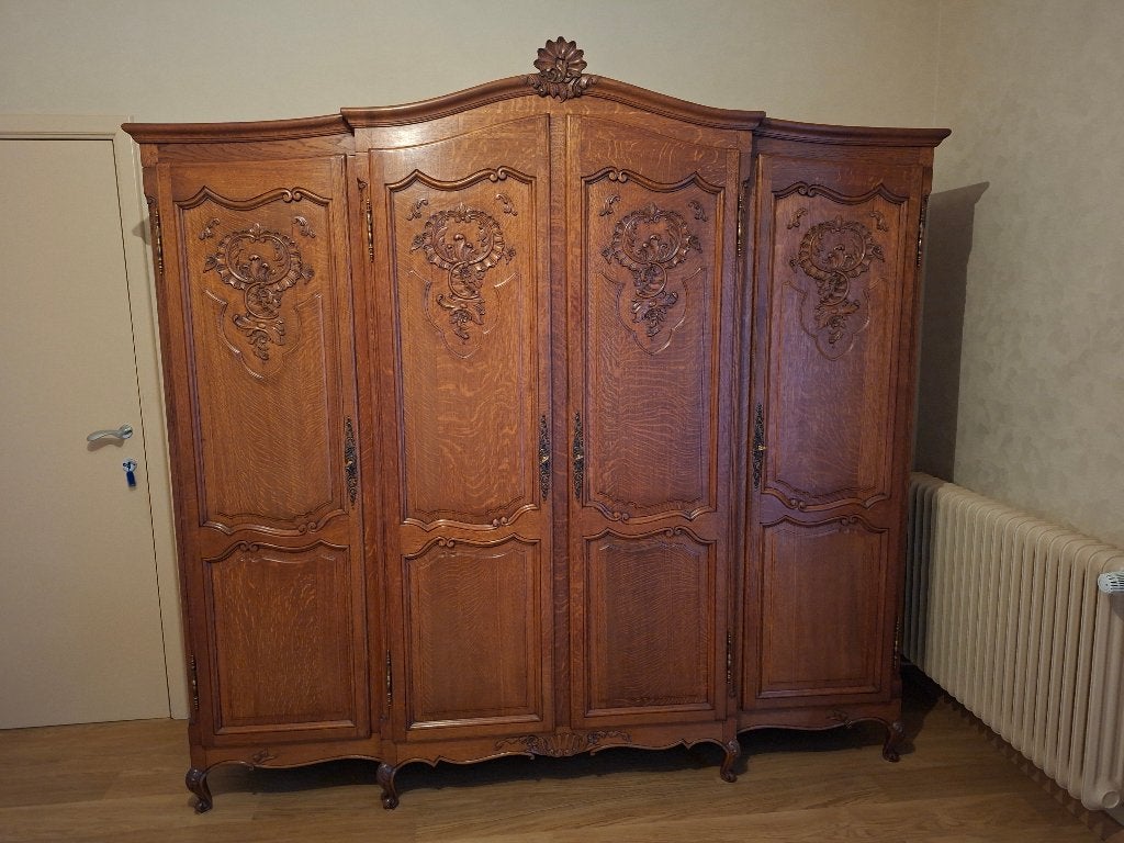 Kleerkast – massief eik – met Rococo-stijl houtsnijwerk, Ophalen, Zo goed als nieuw, Eikenhout, Met deur(en)