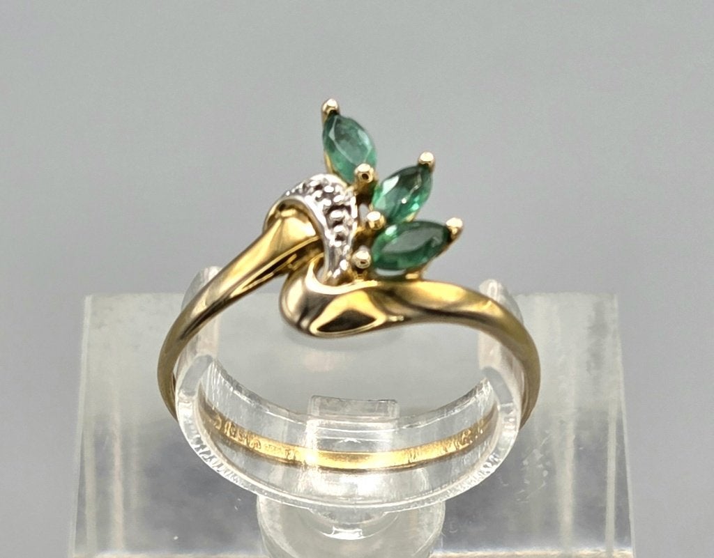 Vintage gouden ring edelsteen smaragd en diamant. 2026/706, Enlèvement ou Envoi, Comme neuf, Or, Vert