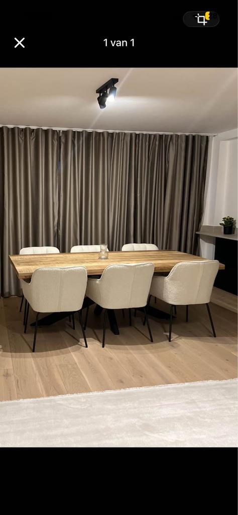 Mangohout eettafel met 6 stoelen, Huis en Inrichting, Tafels | Eettafels, Ophalen, 100 tot 150 cm, 200 cm of meer, Zo goed als nieuw