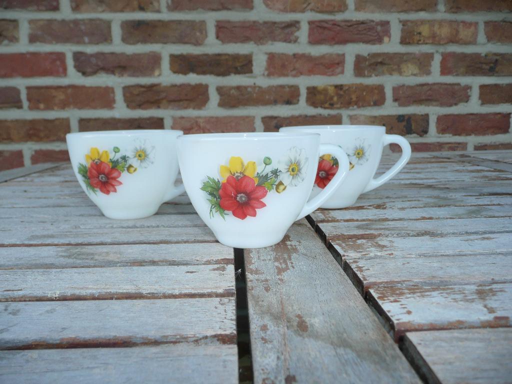 arcopal (bloemen) tassen, ondertassen, serveerkommen, Enlèvement ou Envoi, Comme neuf, Céramique, Tasse(s) et/ou soucoupe(s)