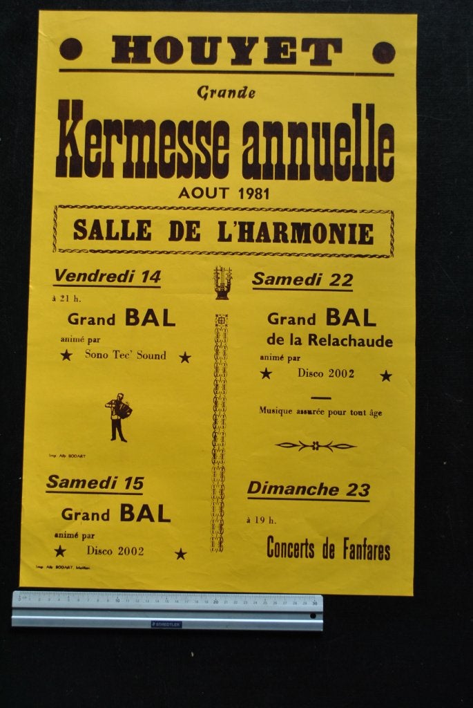 ANCIENNE AFFICHE HOUYET GRANDE KERMESSE ANNUELLE 1981 BAL, Enlèvement ou Envoi, Utilisé