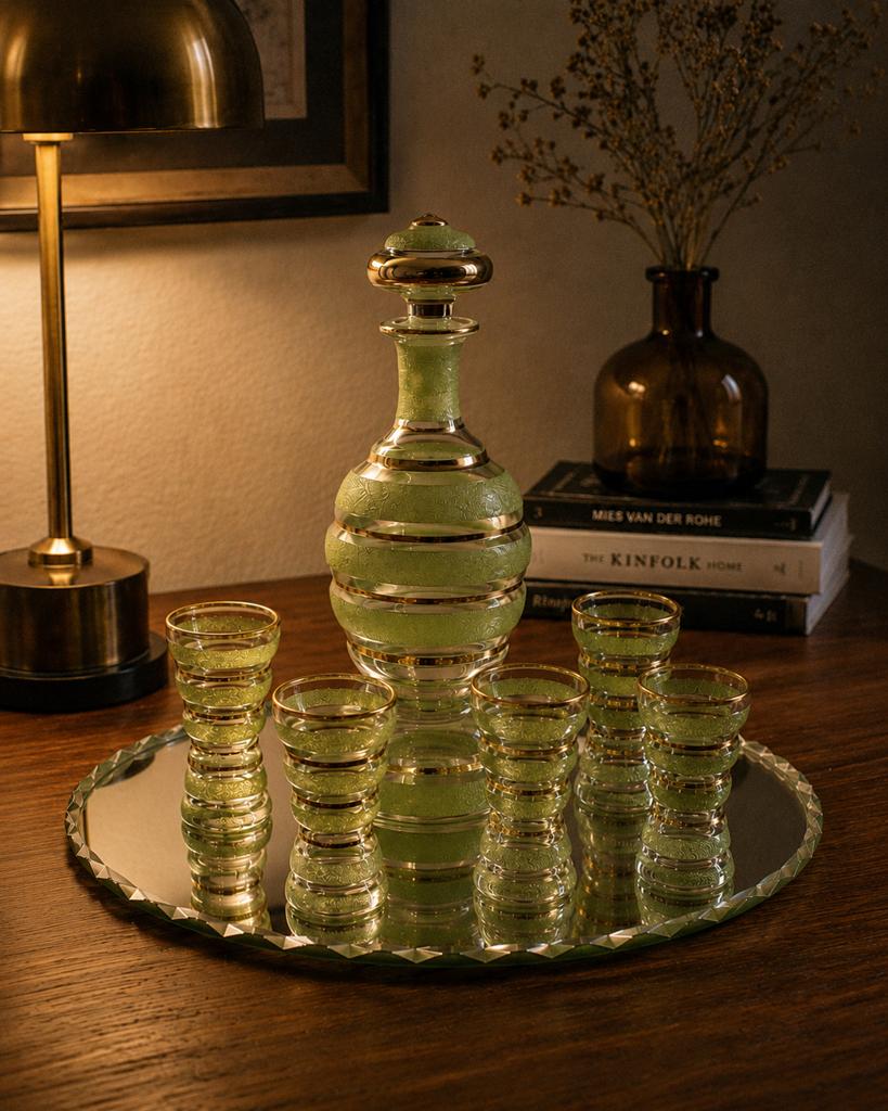 Service à liqueur Art Déco | Vert et doré | Vintage Barware, Enlèvement
