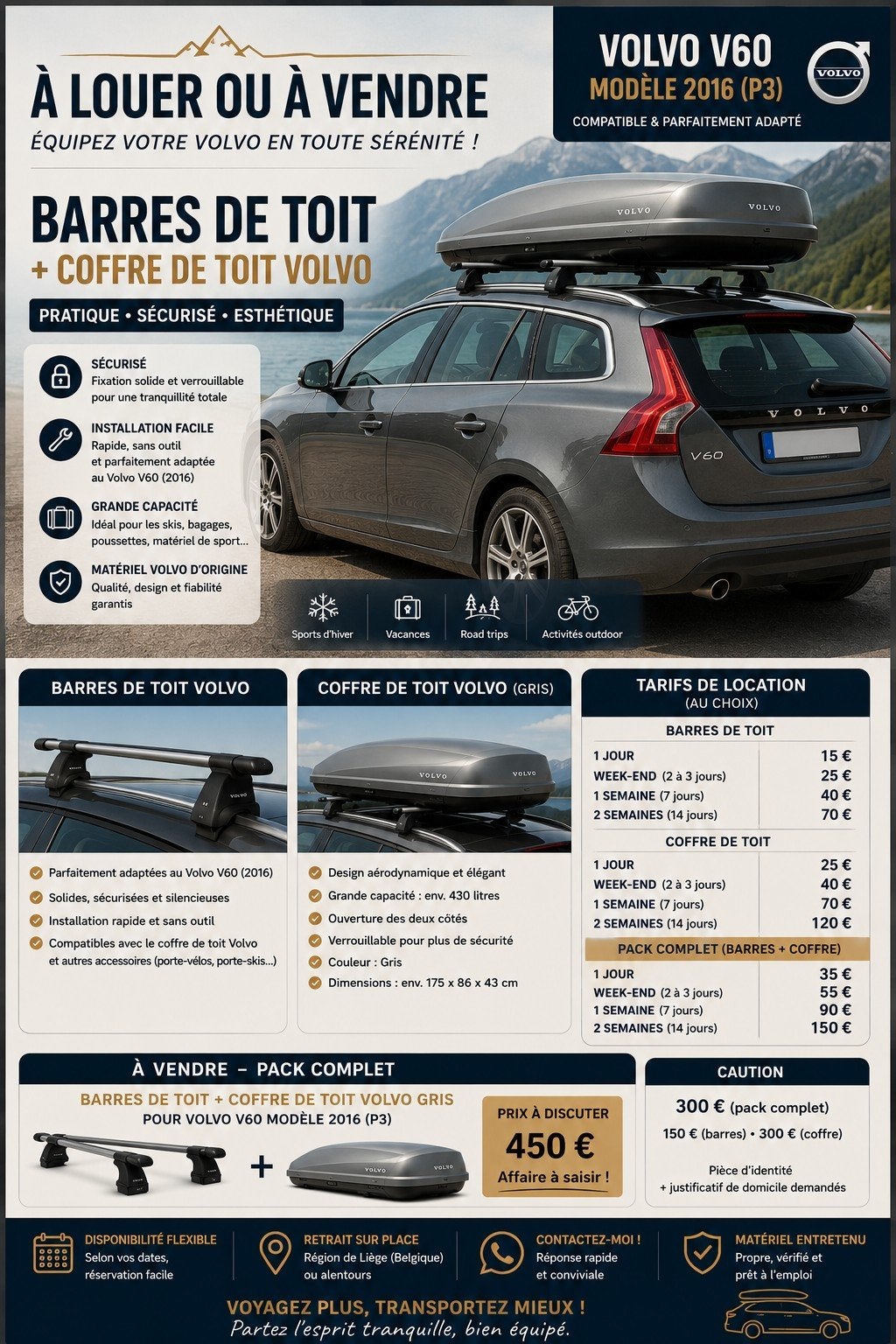 Barre et coffre V60, Autos : Divers, Coffres de toit, Enlèvement