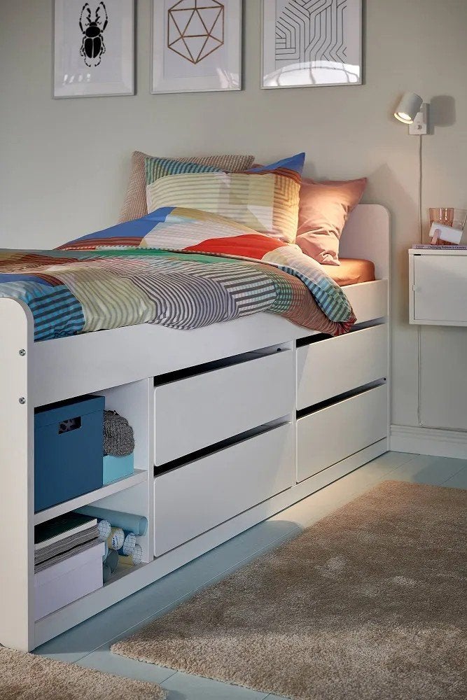 Bedframe met lattenbodem, opbergruimte, wit, 90x200