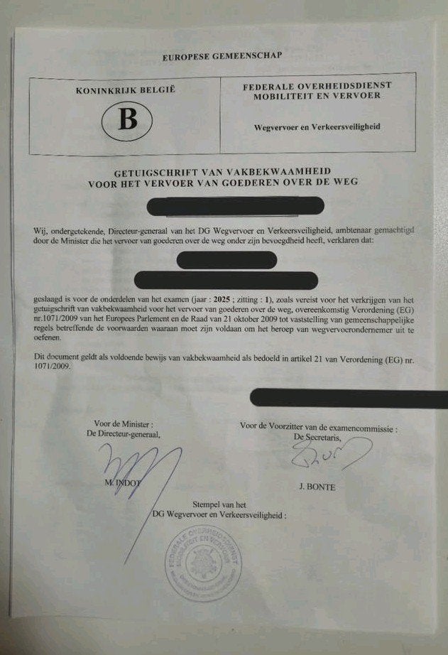 Permis de transport / Permis de transport à louer
