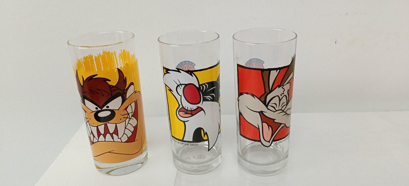 €3 voor 3 glazen, glas. Sylvester. Coyote. Taz. Warner Bros, Ophalen of Verzenden, Zo goed als nieuw