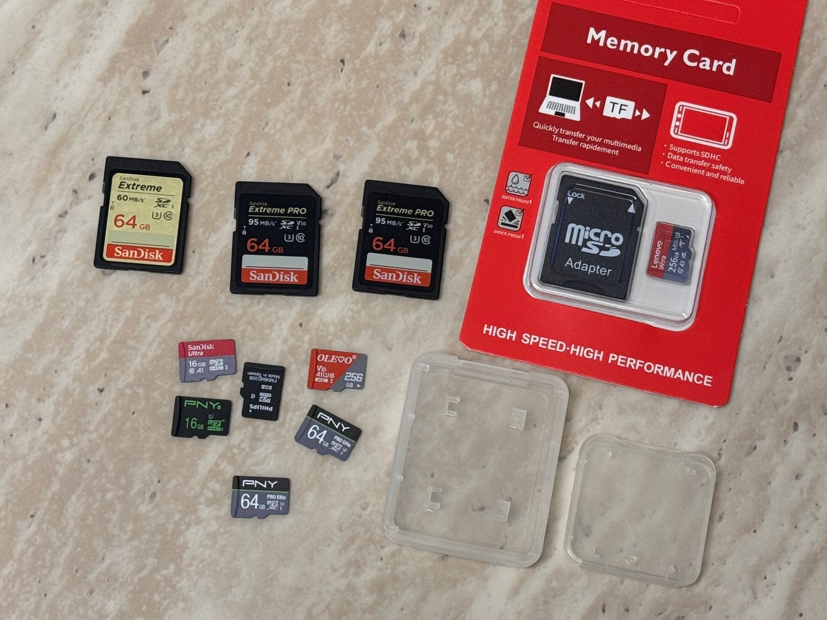 3x 64gb sandisk extreme pro + 2x 256gb sd + 3x 64gb sd, Enlèvement ou Envoi, Comme neuf, SD