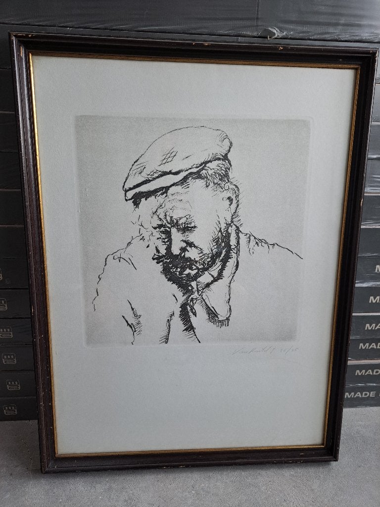 Ets Theo Van Rintel, Antiek en Kunst, Ophalen, Portret, Ets, Gesigneerd