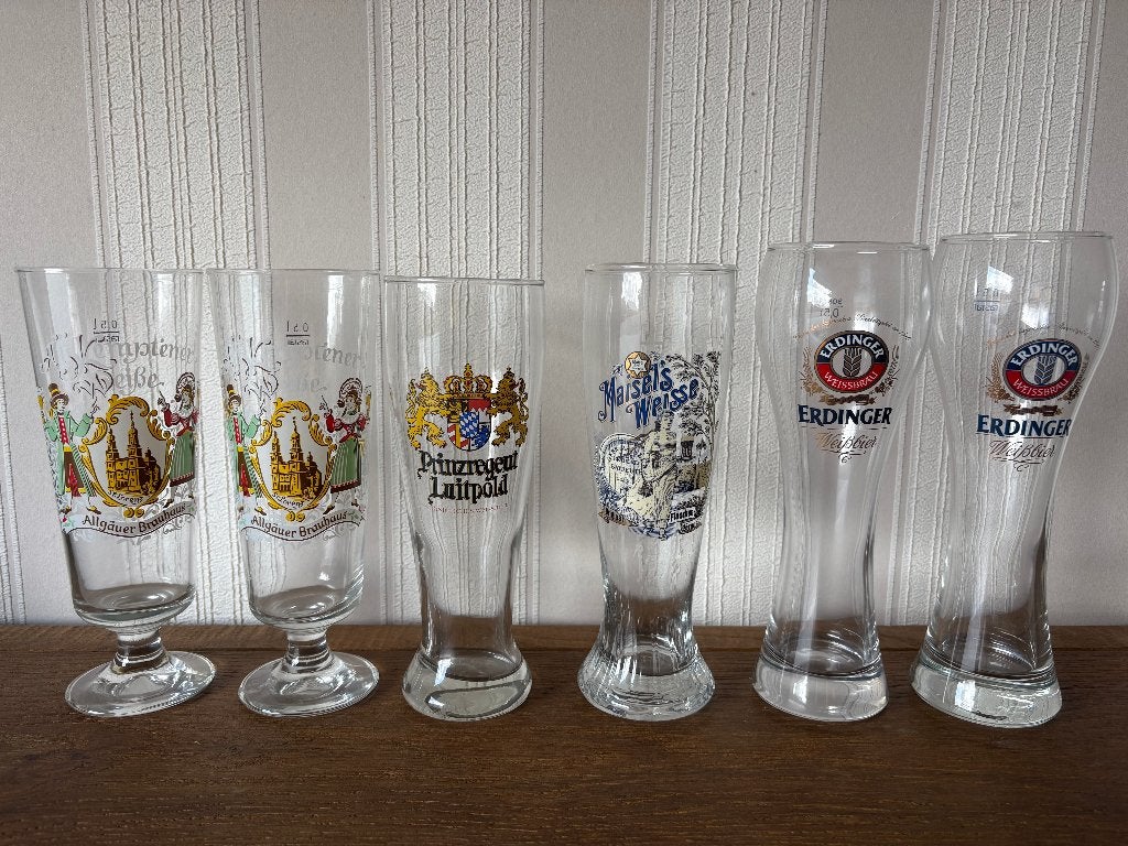 Lot 6 verres Weizen allemands • Erdinger, Maisel's, Allgäuer, Enlèvement ou Envoi, Comme neuf, Verre ou Verres, Autres marques