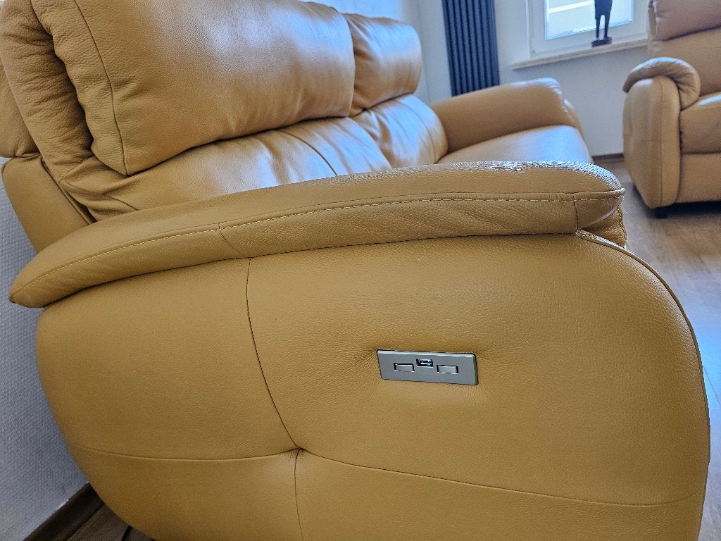Salon en cuir véritable cognac – Relax électriques, Maison & Meubles, Canapés | Salons, Comme neuf, Banc droit, Deux personnes