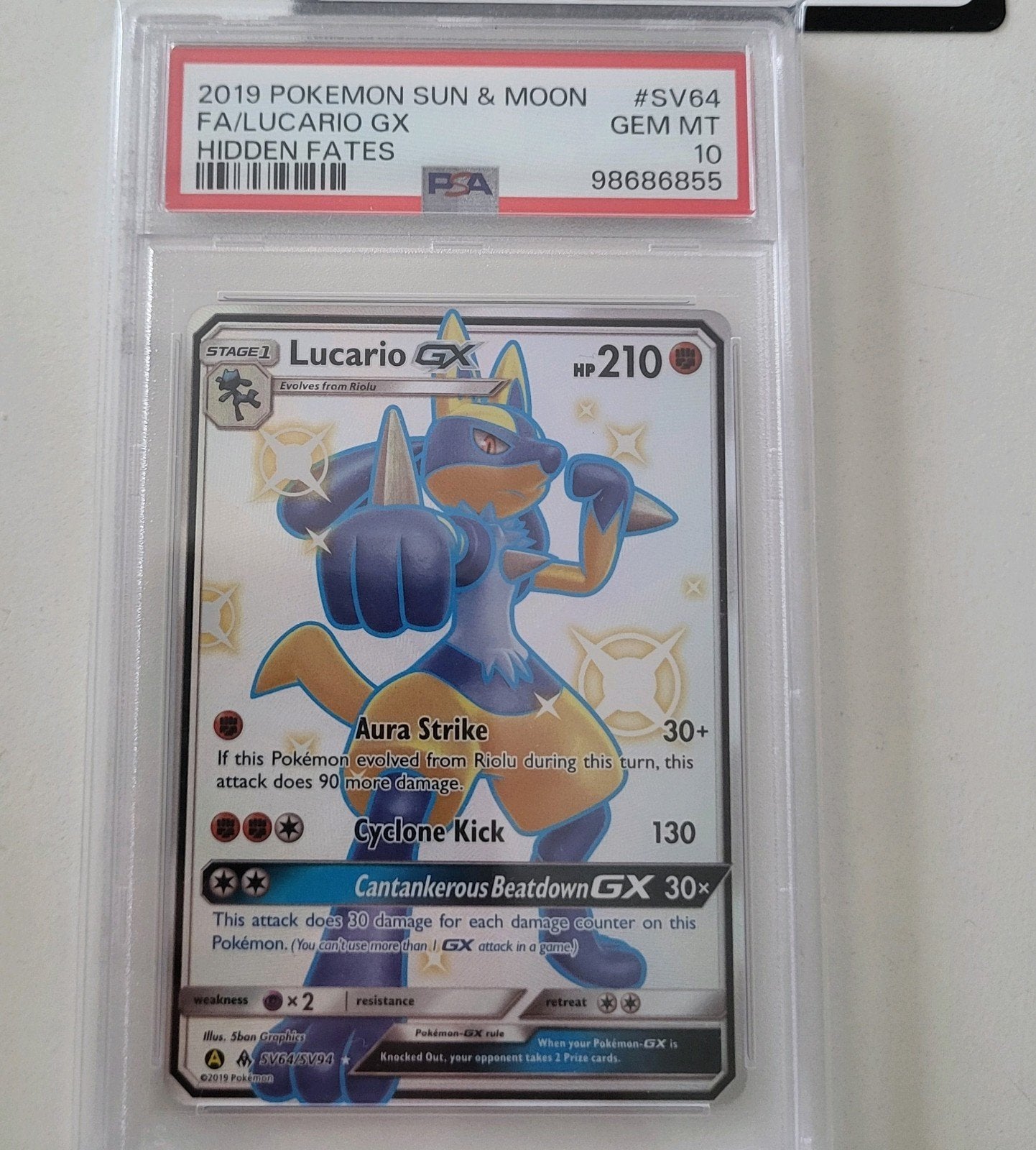 lucario gx Hidden Fates psa 10, Enlèvement ou Envoi, Neuf, Cartes en vrac, Foil