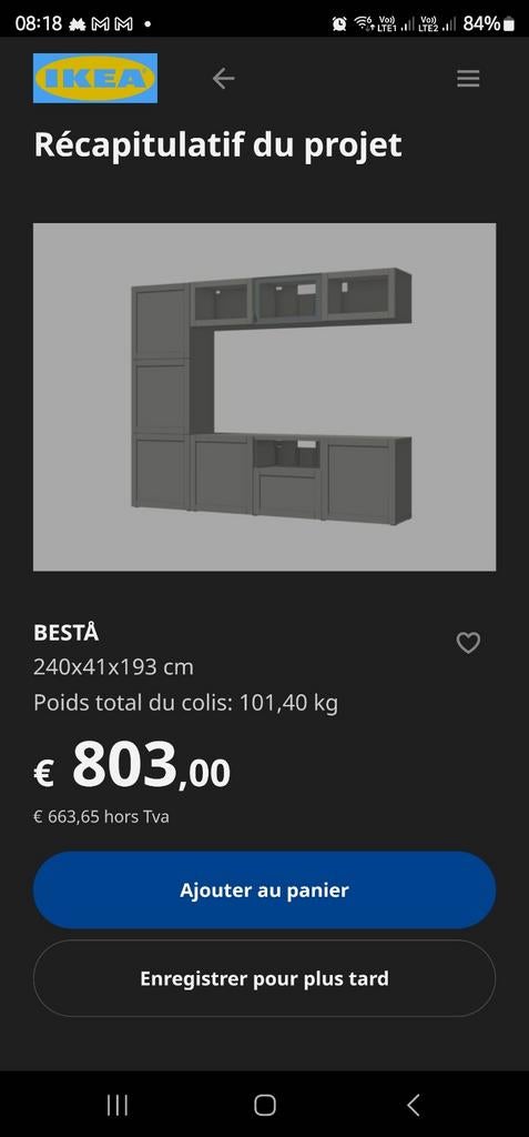 Meuble tv besta, Maison & Meubles, Enlèvement