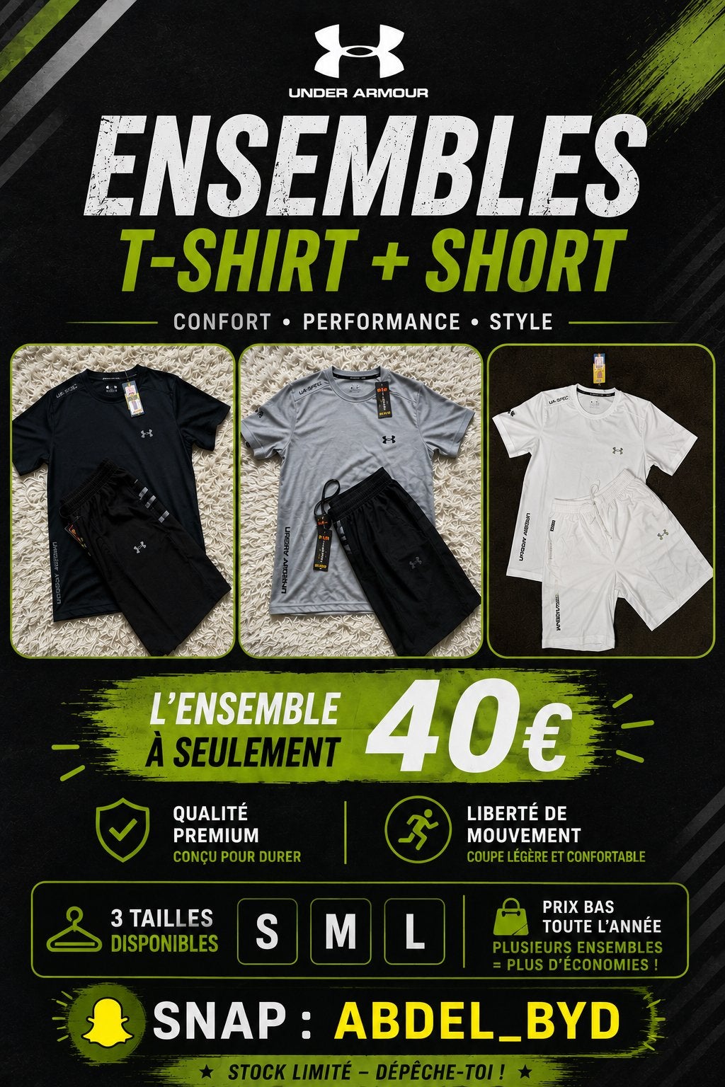 Ensembles short tshirt under armour réfléchissant, Enlèvement ou Envoi, Neuf, Autres couleurs