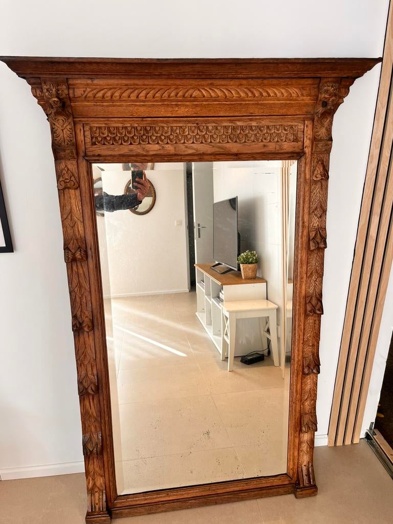 Grote oude spiegel, Antiek en Kunst, Ophalen, Rechthoekig, 50 tot 100 cm, 150 tot 200 cm