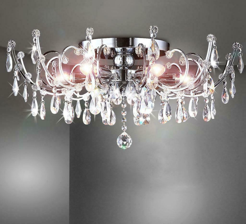 Dimbare Kristallen XL60cm Klassieke Retro Plafondlamp 6x E14, Ophalen of Verzenden, Nieuw, Metaal, Retro