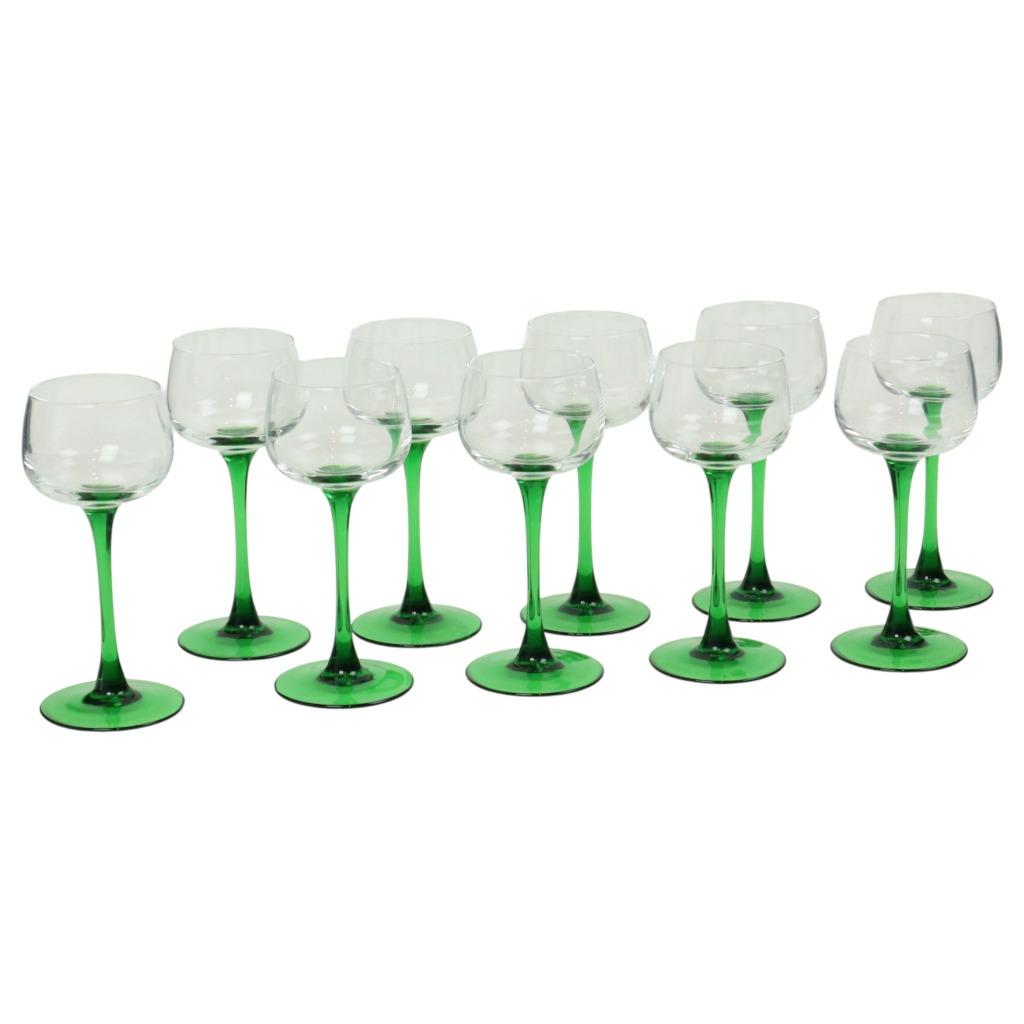 Set Van 10 Vintage Luminarc Elzas Wijnglazen Groene Voet, Enlèvement ou Envoi, Comme neuf, Nvt, Autres types