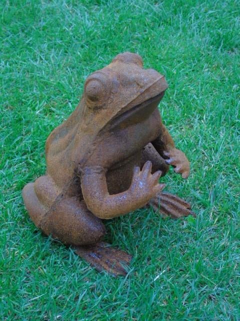 Roestig gietijzeren beeld van een kikker., Tuin en Terras, Ophalen of Verzenden, Nieuw, Metaal, Dierenbeeld