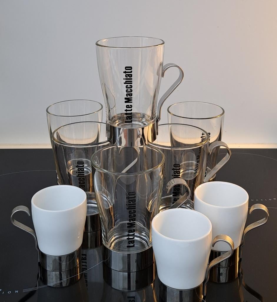 Latte Macchiato Set - Glas en Porselein met houder, Ophalen