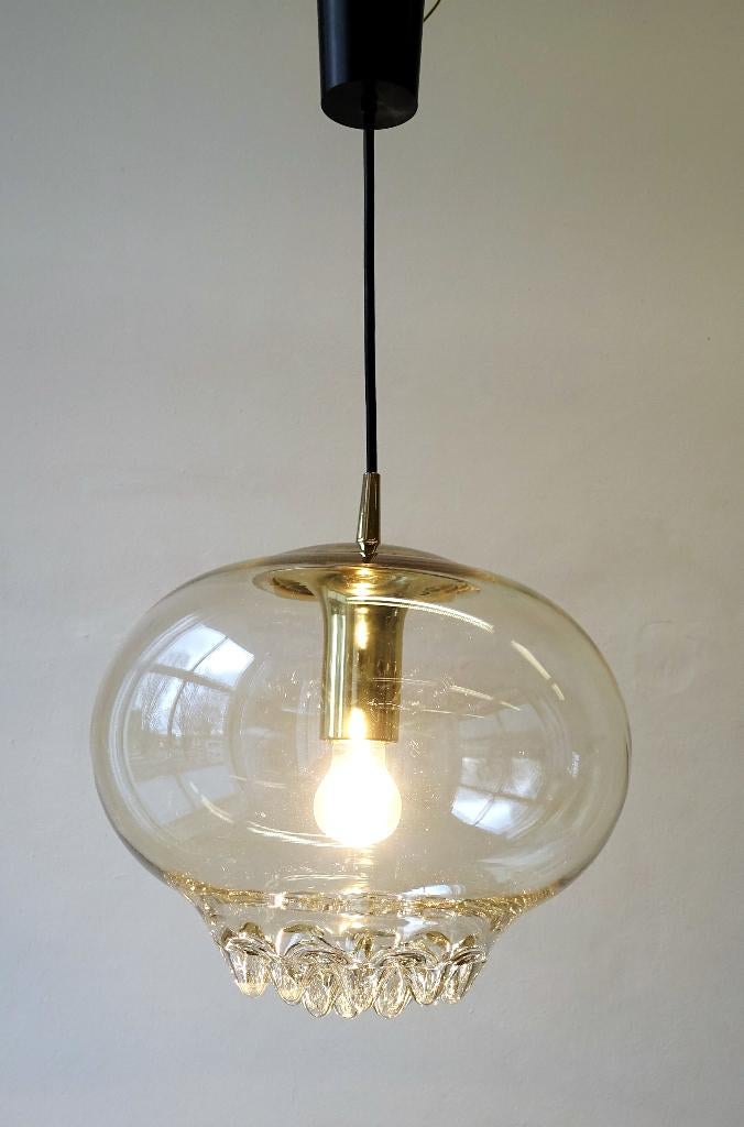 Vintage Peill & Putzler hanglamp messing amber retro 70's, Huis en Inrichting, Ophalen of Verzenden, Gebruikt, Overige materialen