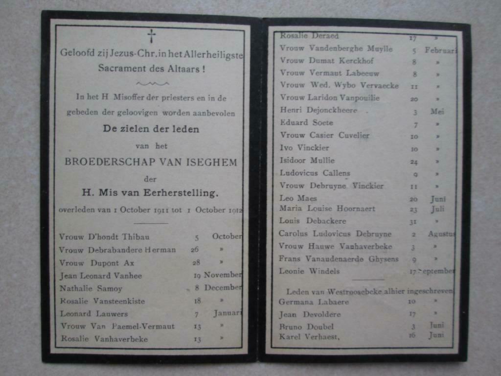 bidprentje :jaargetijde Izegem 1912, Verzamelen, Bidprentjes en Rouwkaarten, Verzenden, Bidprentje