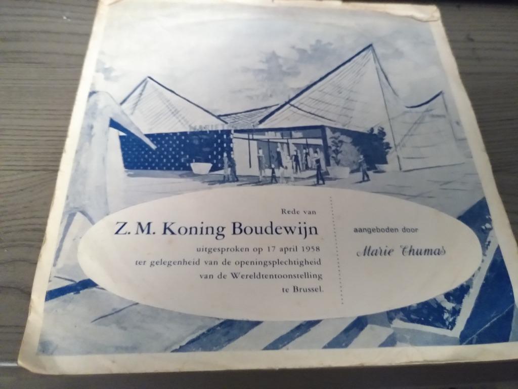 45T DISCOURS DE S.M.  LE ROI BAUDOUIN  1958---, Enlèvement ou Envoi, Single, Utilisé, Pop