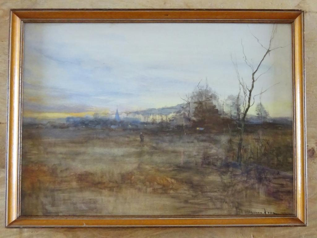 Gustaaf Van Loon, aquarel, landschap 34x48, Antiek en Kunst, Kunst | Schilderijen | Klassiek, Ophalen, Gesigneerd, Landschap, Aquarel
