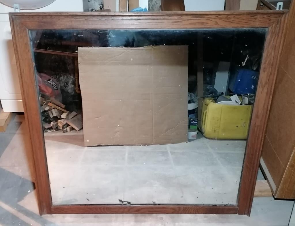 Miroir avec cadre bois 96x88cm, Ophalen, Zo goed als nieuw, 75 tot 100 cm, Minder dan 100 cm
