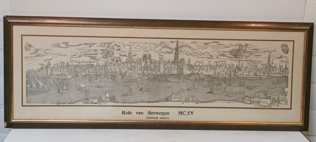 Mooie prent met historisch zicht op Antwerpen 105x38cm, Enlèvement ou Envoi