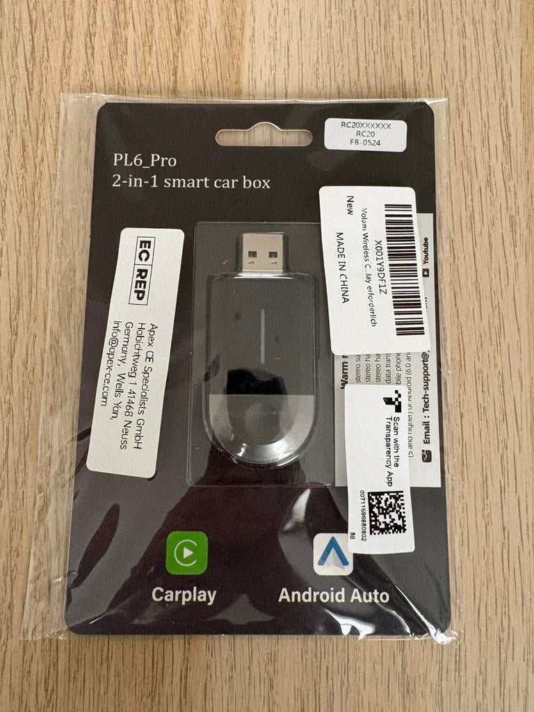 2-in-1 CarPlay Android Auto draadloze adapter met USB-C/A, Ophalen of Verzenden, Zo goed als nieuw